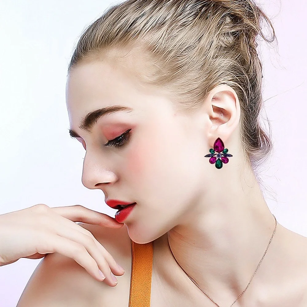 Any 2/$20! Fuschia/Purple & Green Crystal Stud Statement Earrings - Picture 4 of 7